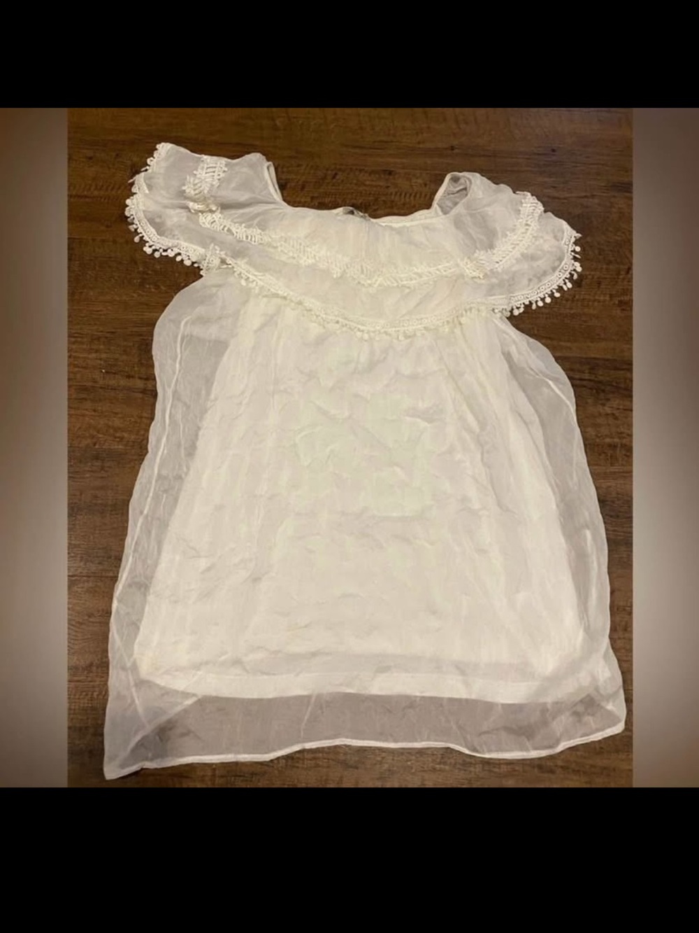 Via Signoria Made In Italy White Sheer Overlay Ruffle Tunic Dress Blouse M